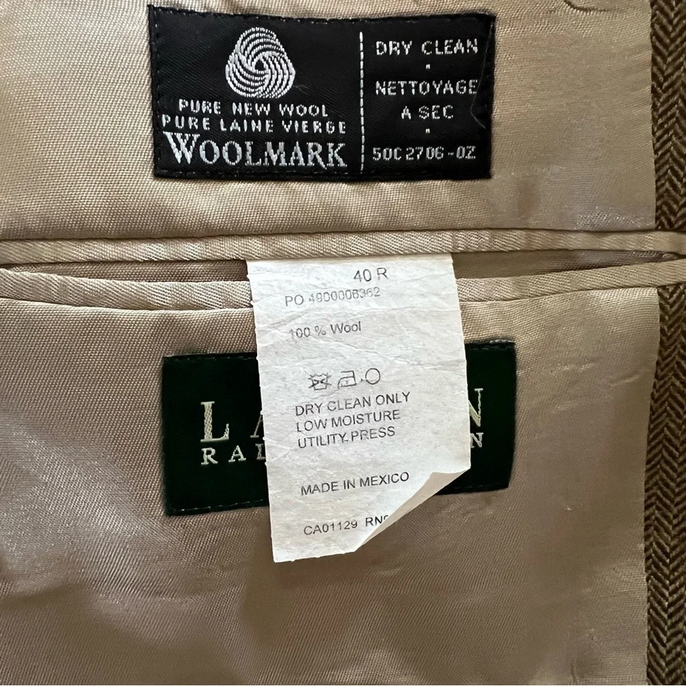 Lauren Ralph Lauren Mens Brown Herringbone Wool Sports Coat Blazer 40R